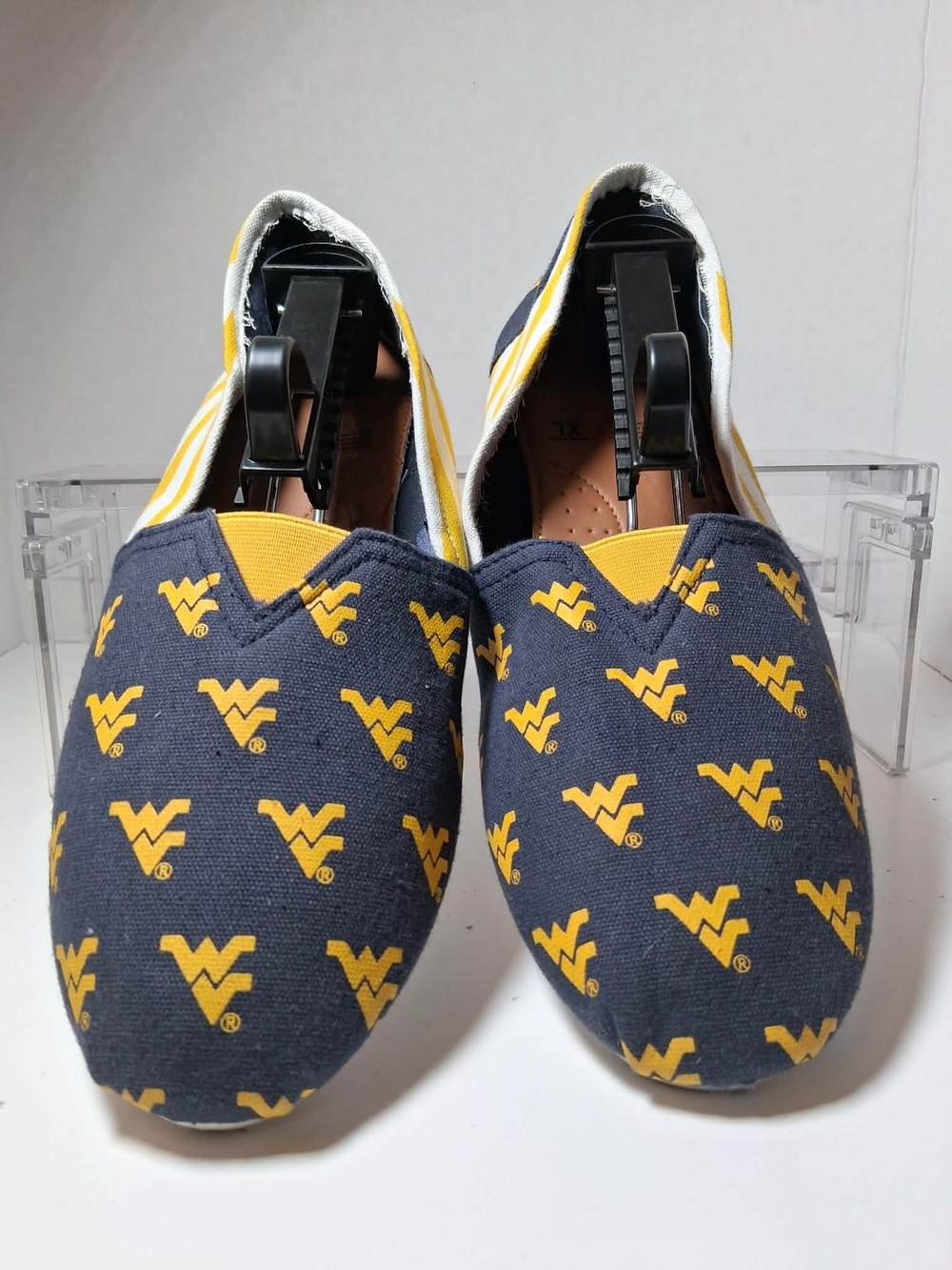 West Virginia Mountaineers NCAA Women's Stripe Canvas Slip-On Shoes Sz:10
